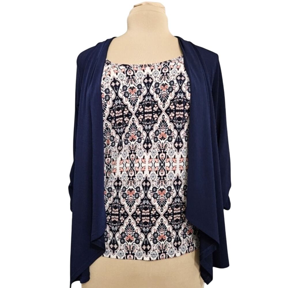 NAIF Twofer Two in One 3/4 Ruched Sleeve Navy Blue Blouse Size‎ Small